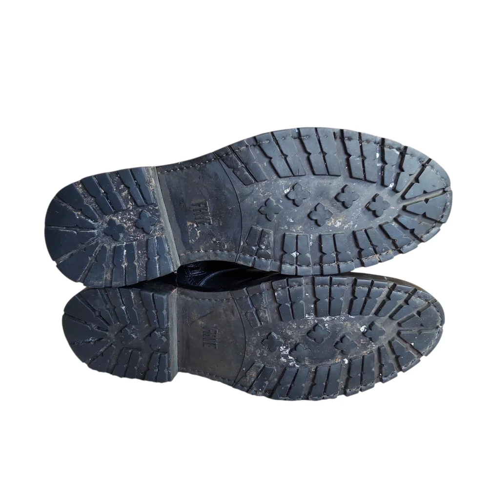 Frye Julie Biker Engineer Black Leather Lace-up Lug Sole Boots - Picture 11 of 15